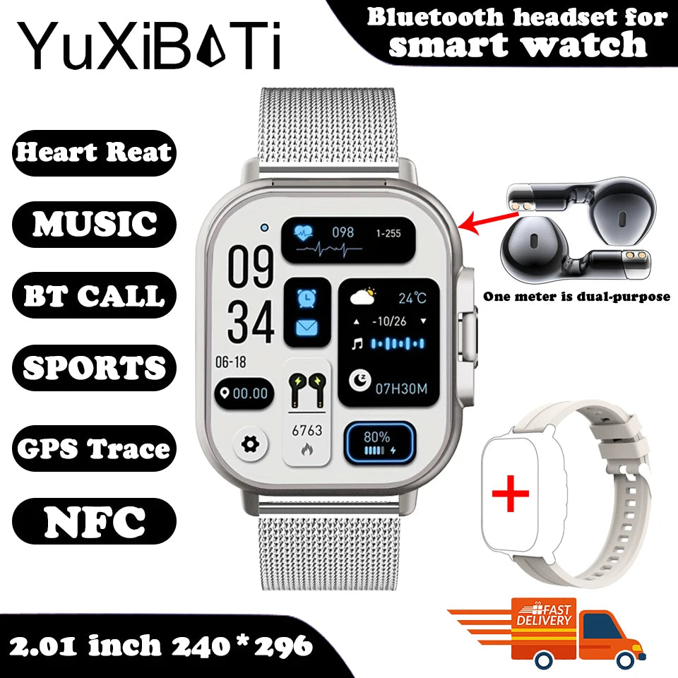 "2025 Smart Watch 2-in-1 with Earphone ⌚🎧 | Bluetooth Call, GPS Track, Heart Rate Monitor & Music Player for Men!"