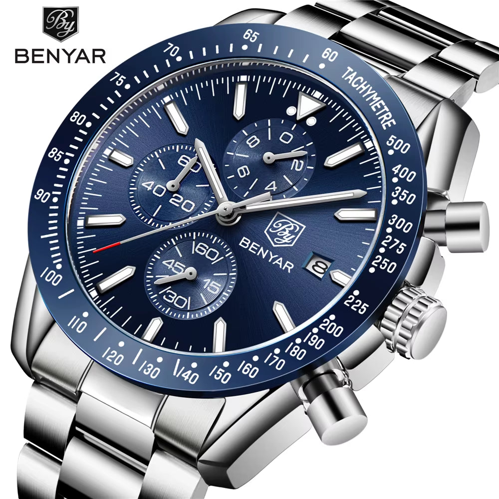 "5140 BENYAR Luxury Men's Watch ⌚ | Quartz Movement | Waterproof 💧 | Sports & Business Style – Relogio Masculino"