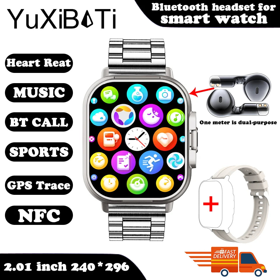 "2025 Smart Watch 2-in-1 with Earphone ⌚🎧 | Bluetooth Call, GPS Track, Heart Rate Monitor & Music Player for Men!"