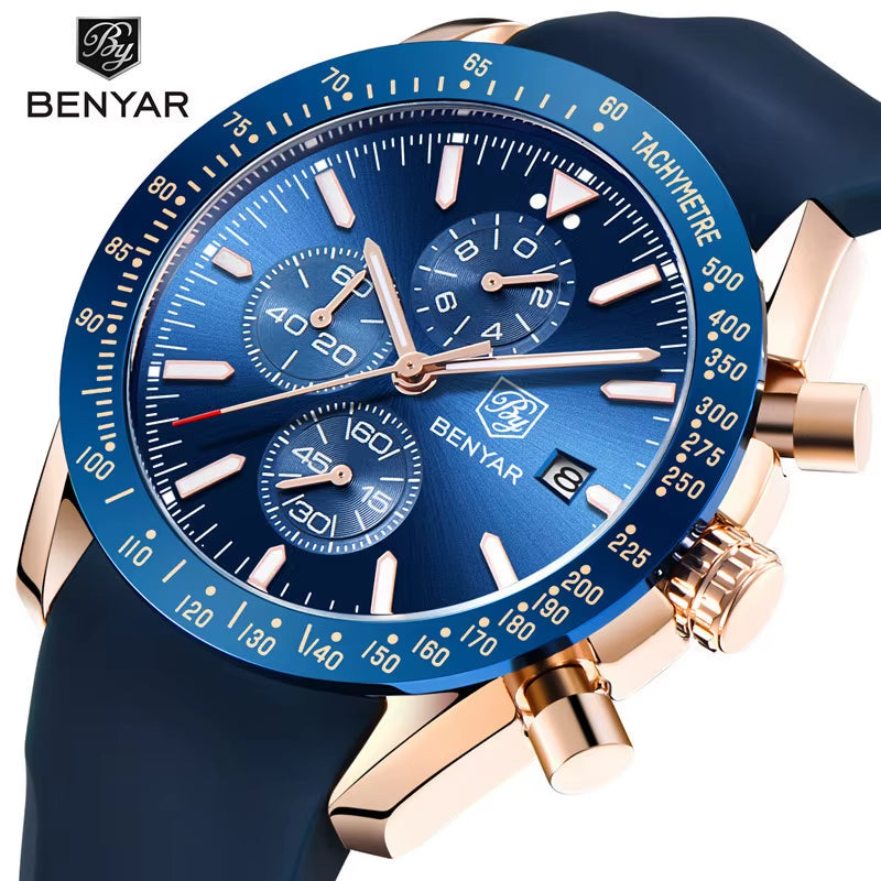 "5140 BENYAR Luxury Men's Watch ⌚ | Quartz Movement | Waterproof 💧 | Sports & Business Style – Relogio Masculino"