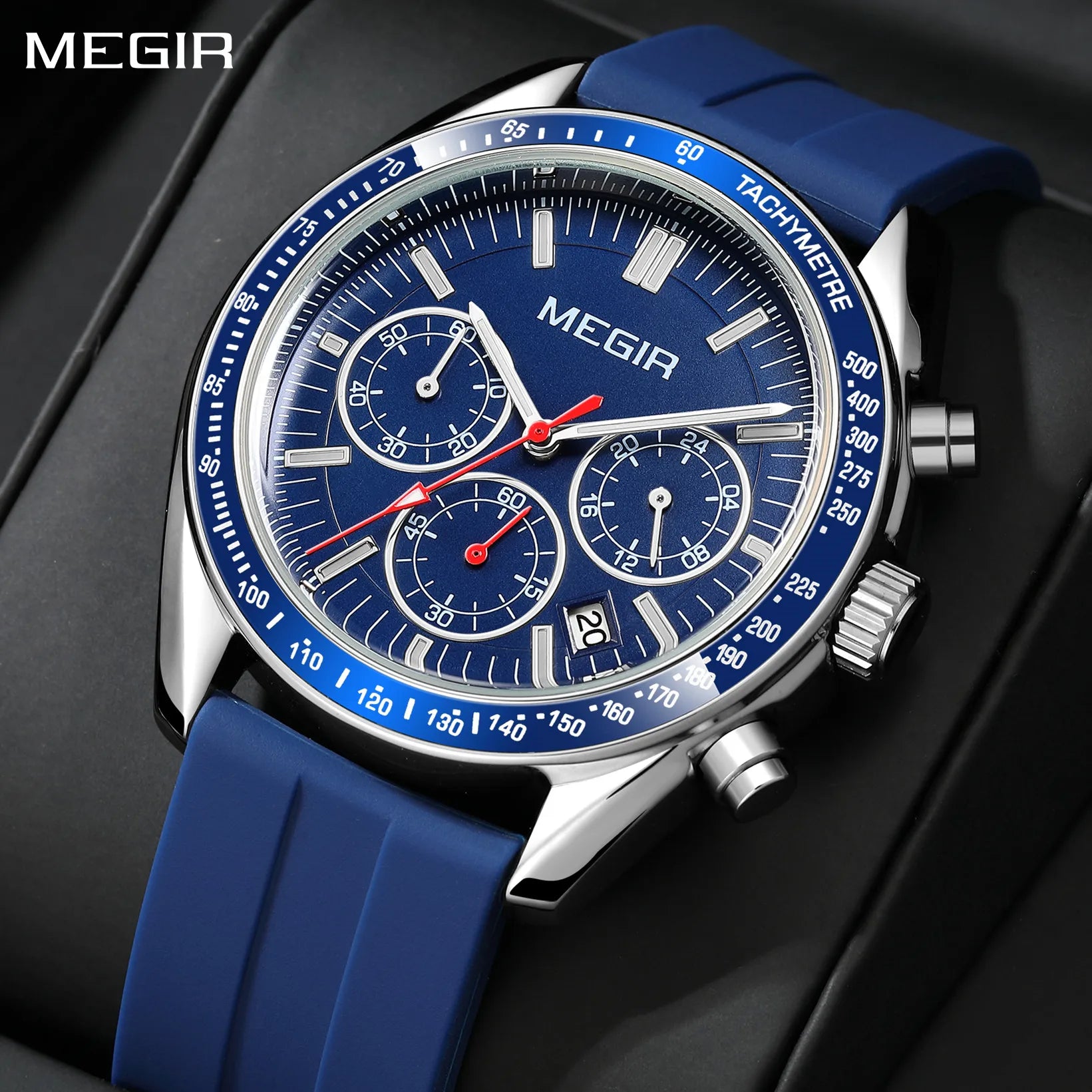 "MEGIR 8105 Chronograph Watch ⌚ Sporty & Stylish Quartz Wristwatch 🌟 Luminous Silicone Strap, Date & 24-Hour Display!"