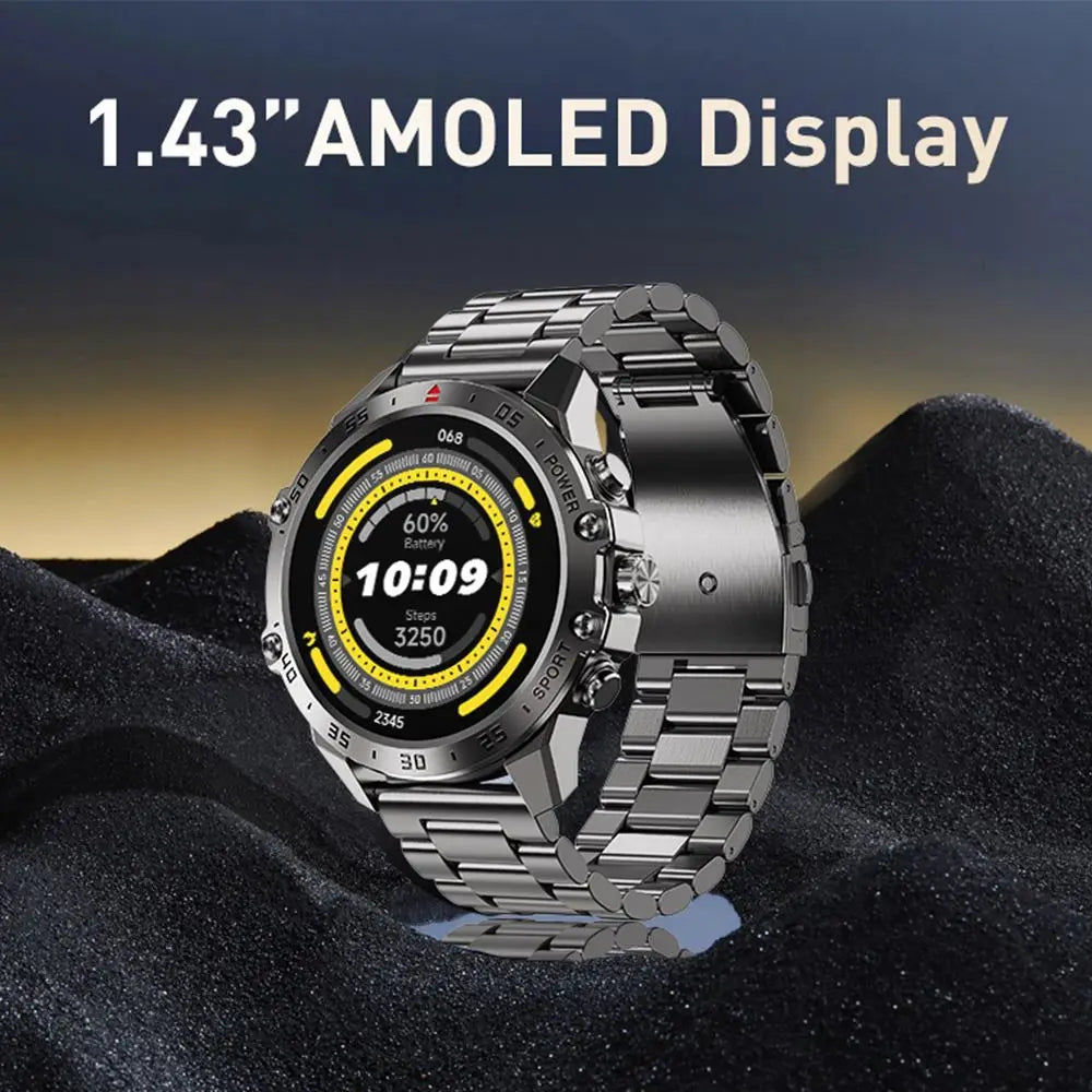 "2024 T57 Smartwatch: Stylish 1.43-Inch AMOLED Display, Health Monitoring, Waterproof Fitness Tracker with Bluetooth Calling & Voice Assistant for Men"