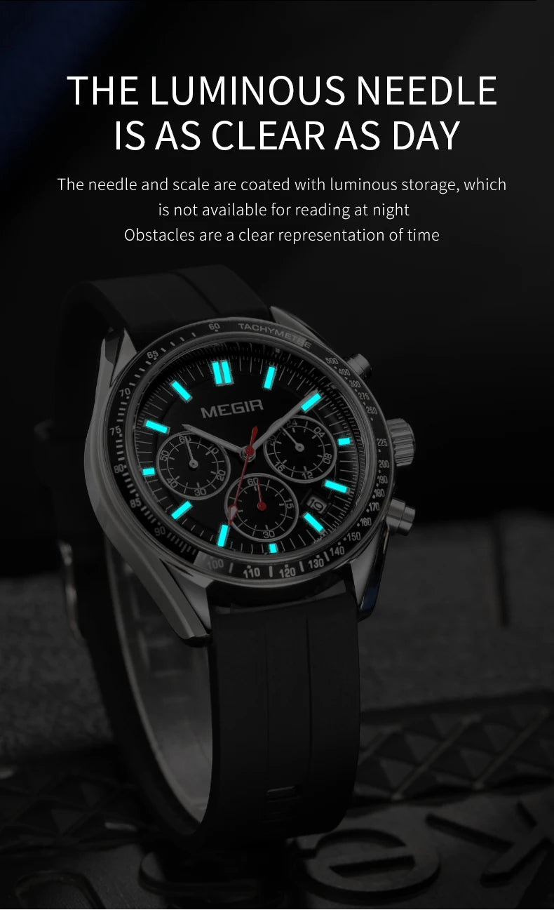 "MEGIR 8105 Chronograph Watch ⌚ Sporty & Stylish Quartz Wristwatch 🌟 Luminous Silicone Strap, Date & 24-Hour Display!"