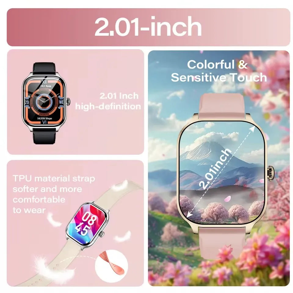 🌟🔊 Smartwatch: Voice Calls, 24Hr Health Monitor & 100+ Sports Modes | 2.01" Display 2025 📱💪