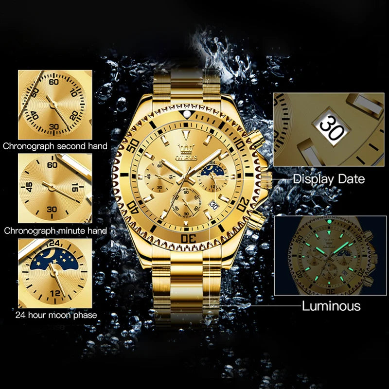 🌟 Top Brand Men's Luxury Watch - Stainless Steel Waterproof Chronograph with Moon Phase 🌟