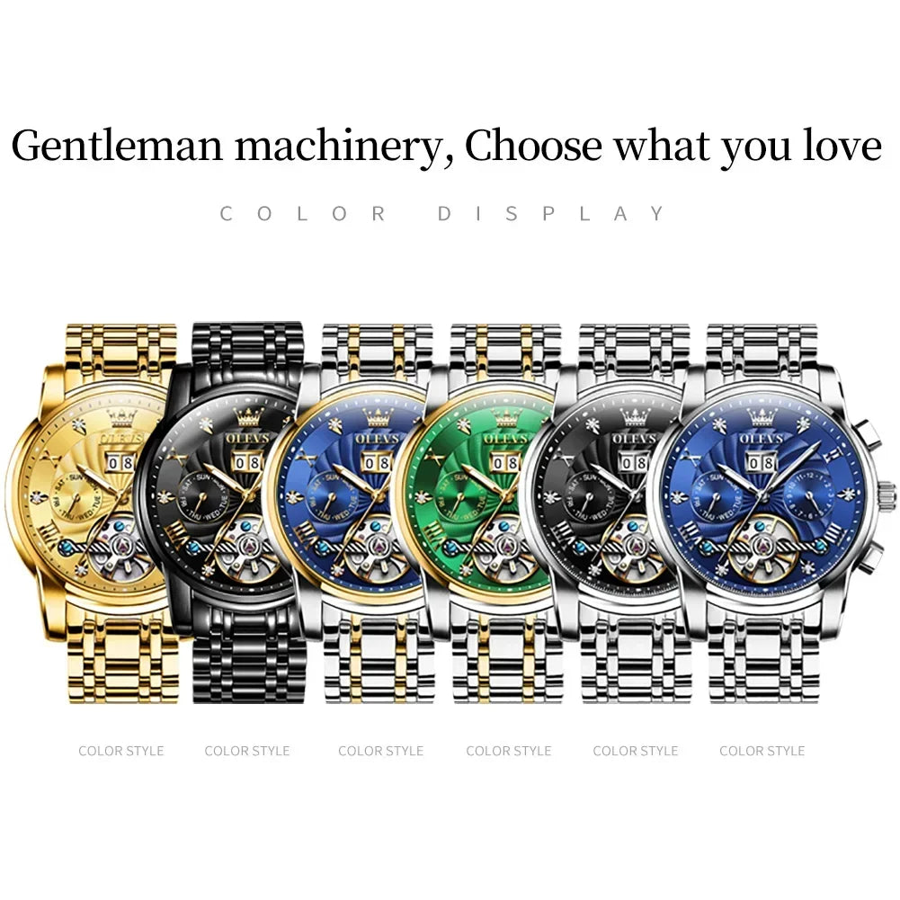 Men's Luxury Stainless Steel Automatic Mechanical Calendar Dial Waterproof Luminous Fashion Business Wristwatch ⌚✨