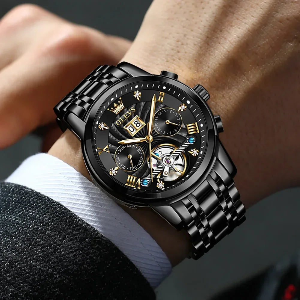 Men's Luxury Stainless Steel Automatic Mechanical Calendar Dial Waterproof Luminous Fashion Business Wristwatch ⌚✨