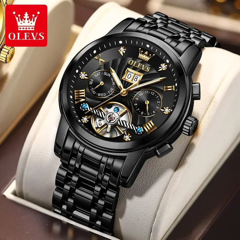 Men's Luxury Stainless Steel Automatic Mechanical Calendar Dial Waterproof Luminous Fashion Business Wristwatch ⌚✨