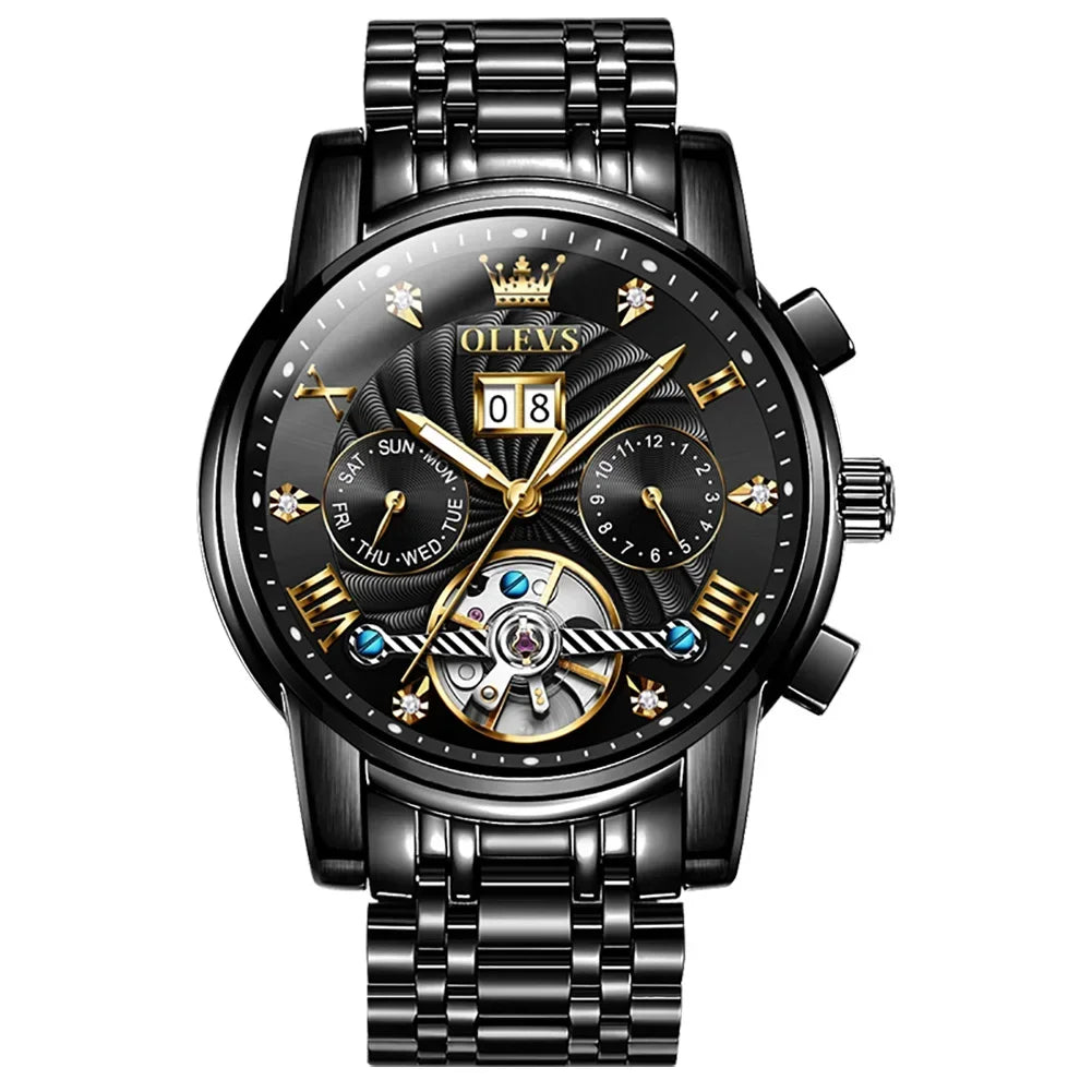 Men's Luxury Stainless Steel Automatic Mechanical Calendar Dial Waterproof Luminous Fashion Business Wristwatch ⌚✨