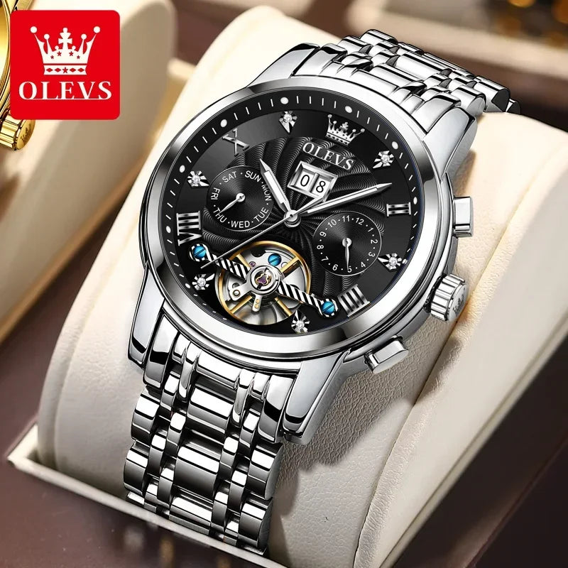 Men's Luxury Stainless Steel Automatic Mechanical Calendar Dial Waterproof Luminous Fashion Business Wristwatch ⌚✨