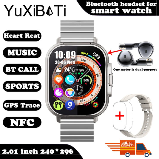 "2025 Smart Watch 2-in-1 with Earphone ⌚🎧 | Bluetooth Call, GPS Track, Heart Rate Monitor & Music Player for Men!"