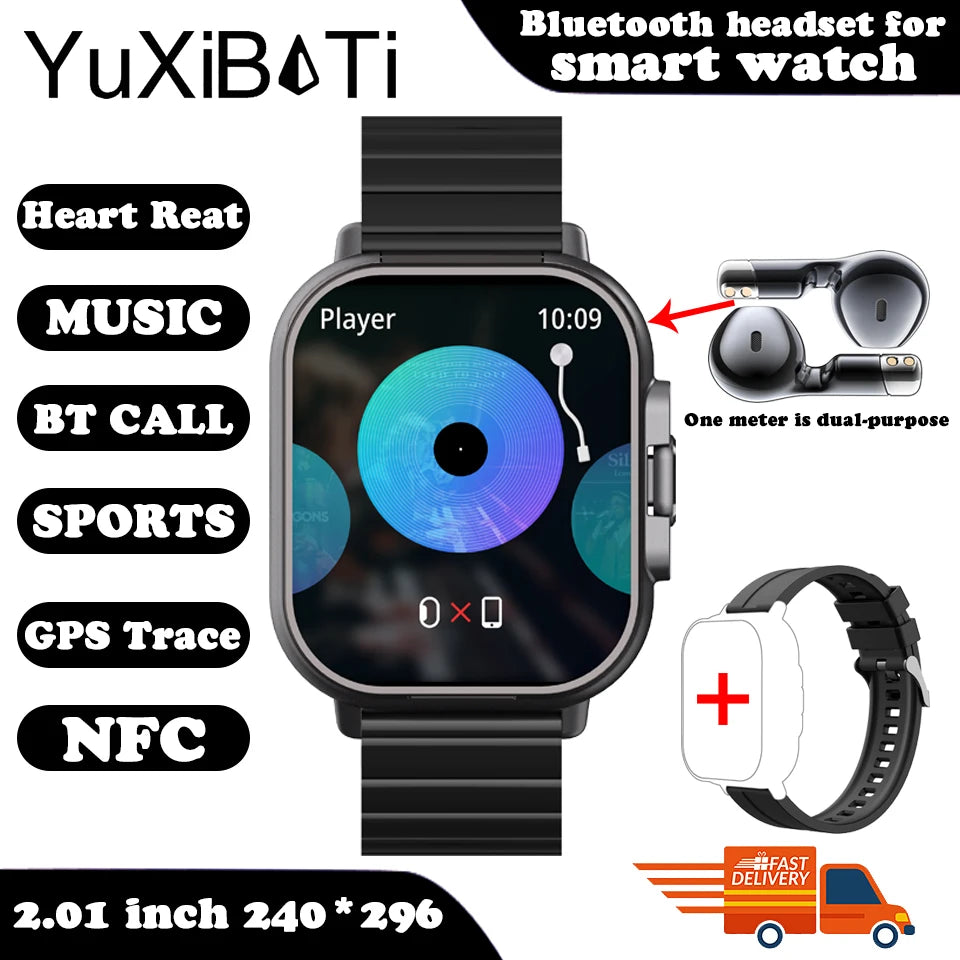 "2025 Smart Watch 2-in-1 with Earphone ⌚🎧 | Bluetooth Call, GPS Track, Heart Rate Monitor & Music Player for Men!"