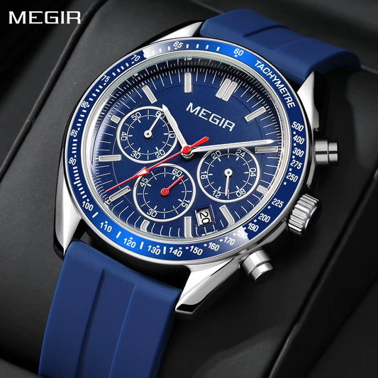 "MEGIR 8105 Chronograph Watch ⌚ Sporty & Stylish Quartz Wristwatch 🌟 Luminous Silicone Strap, Date & 24-Hour Display!"