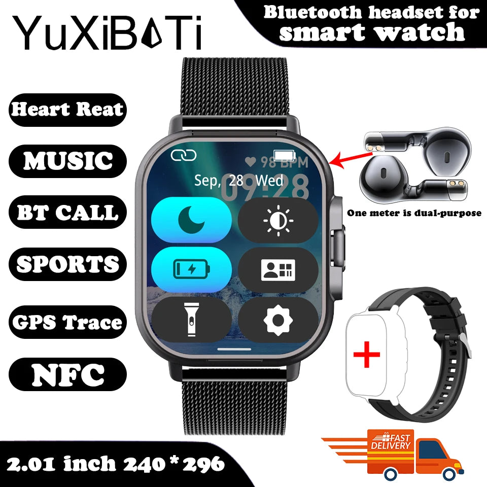 "2025 Smart Watch 2-in-1 with Earphone ⌚🎧 | Bluetooth Call, GPS Track, Heart Rate Monitor & Music Player for Men!"