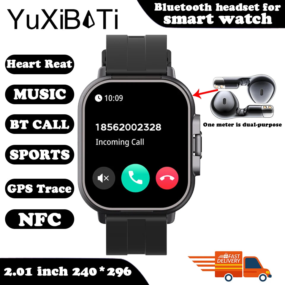 "2025 Smart Watch 2-in-1 with Earphone ⌚🎧 | Bluetooth Call, GPS Track, Heart Rate Monitor & Music Player for Men!"