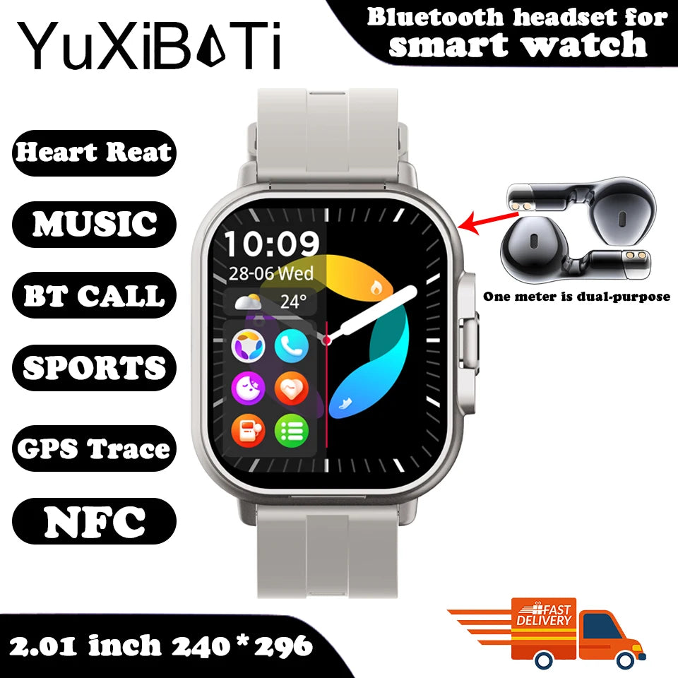 "2025 Smart Watch 2-in-1 with Earphone ⌚🎧 | Bluetooth Call, GPS Track, Heart Rate Monitor & Music Player for Men!"